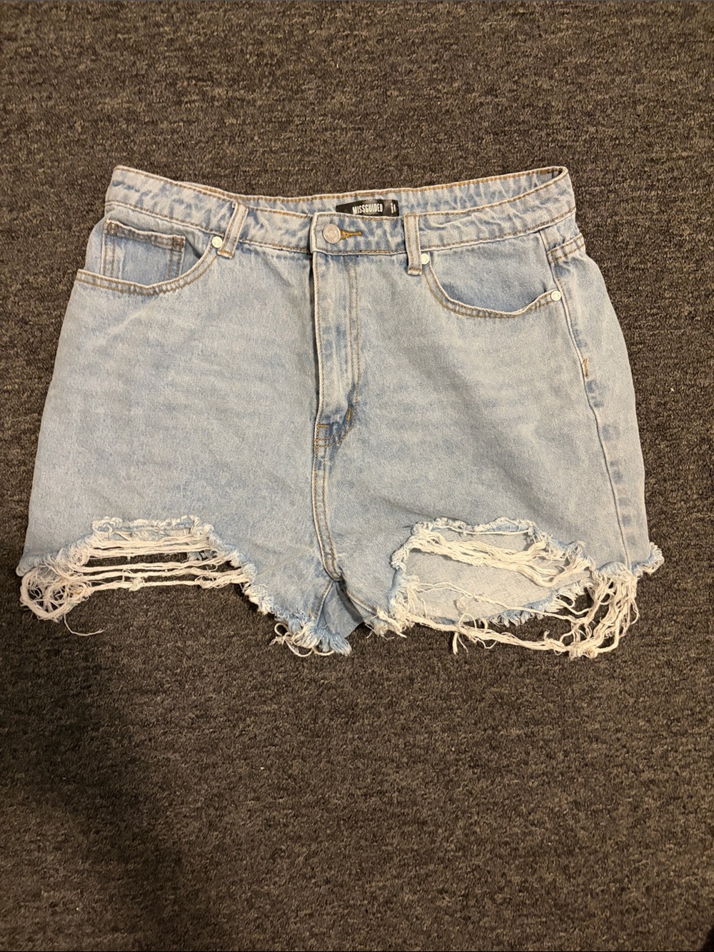 Missguided Light Blue Distressed Cutoff Denim Shorts